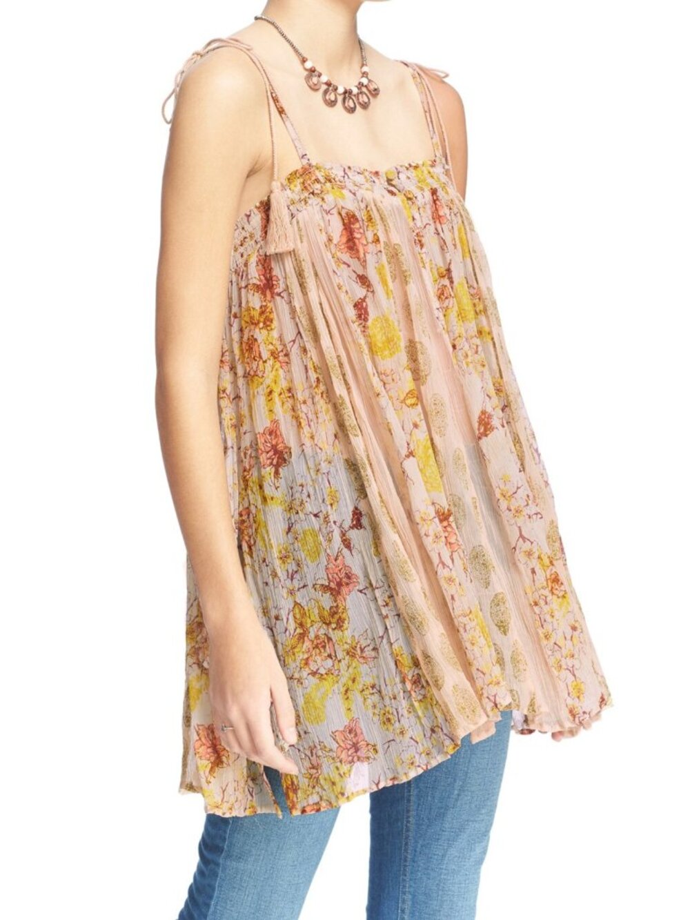 FREE PEOPLE Secret Love Sheer Pleated Tunic Top Large